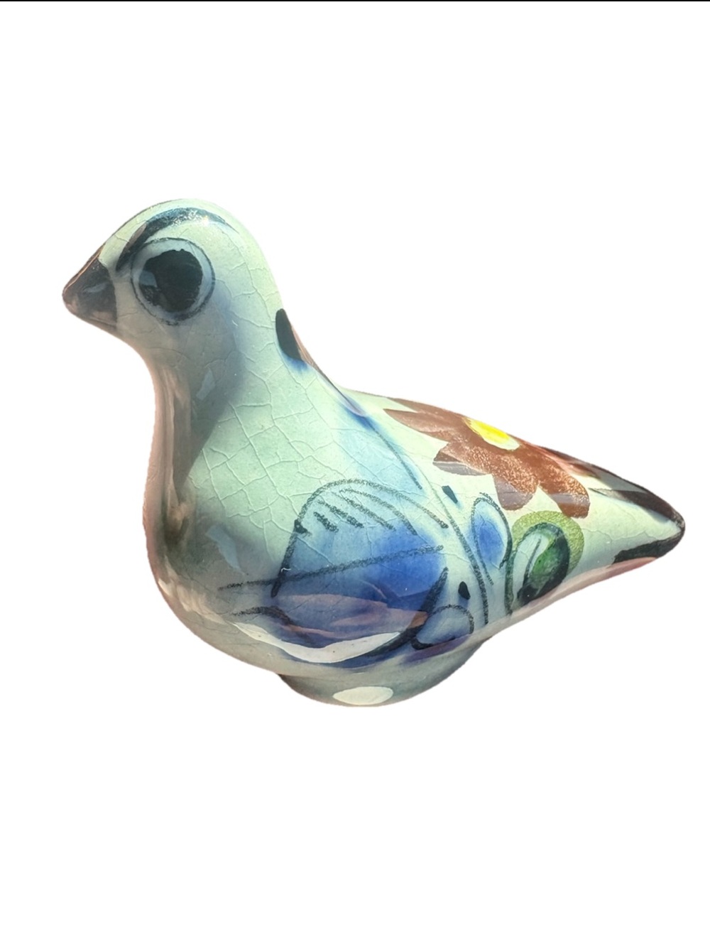 VTG Tonala Jal Mexico Blue Bird Figurine Folk Art Signed Artist hand painted